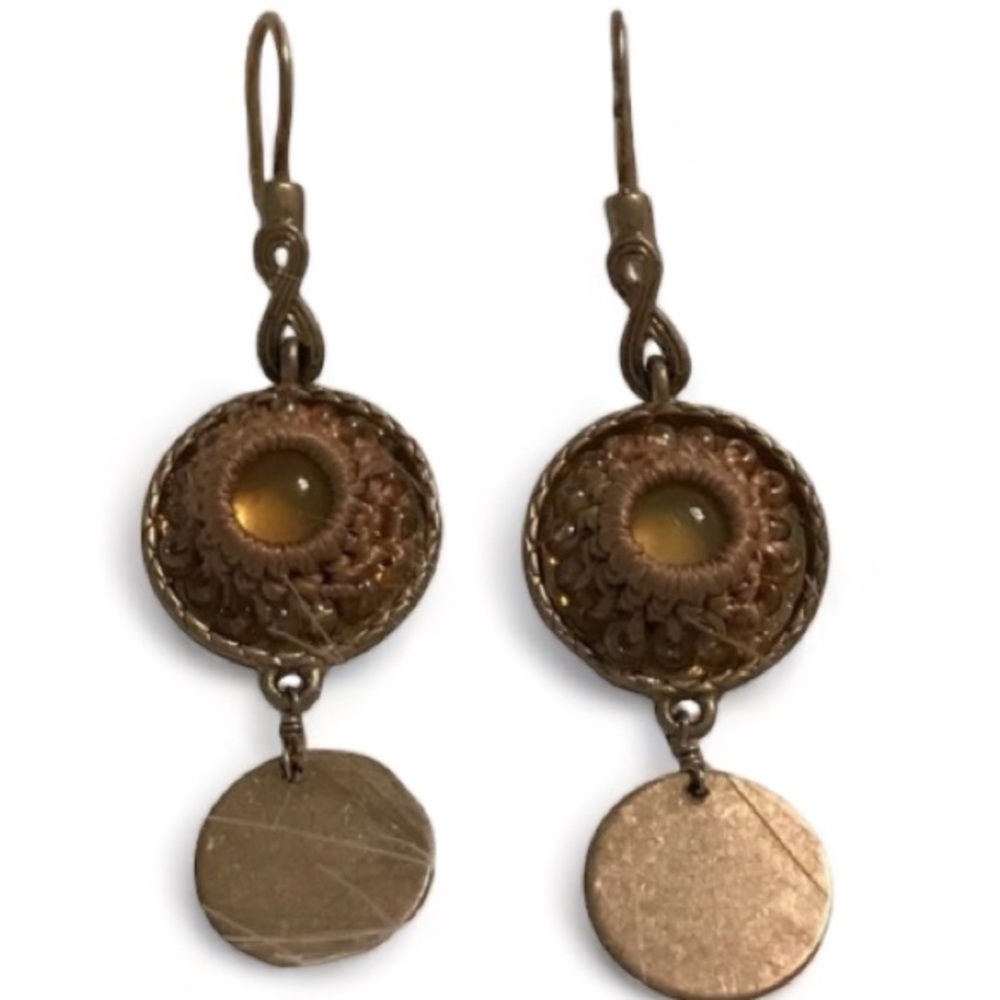 Vintage Liz Claiborne Bronze Embellished Hook Earrings NWOT